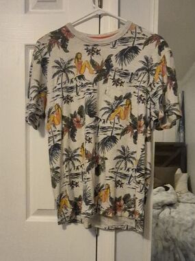 Alexander Julian White Tropical Palm Print Crewneck Tee